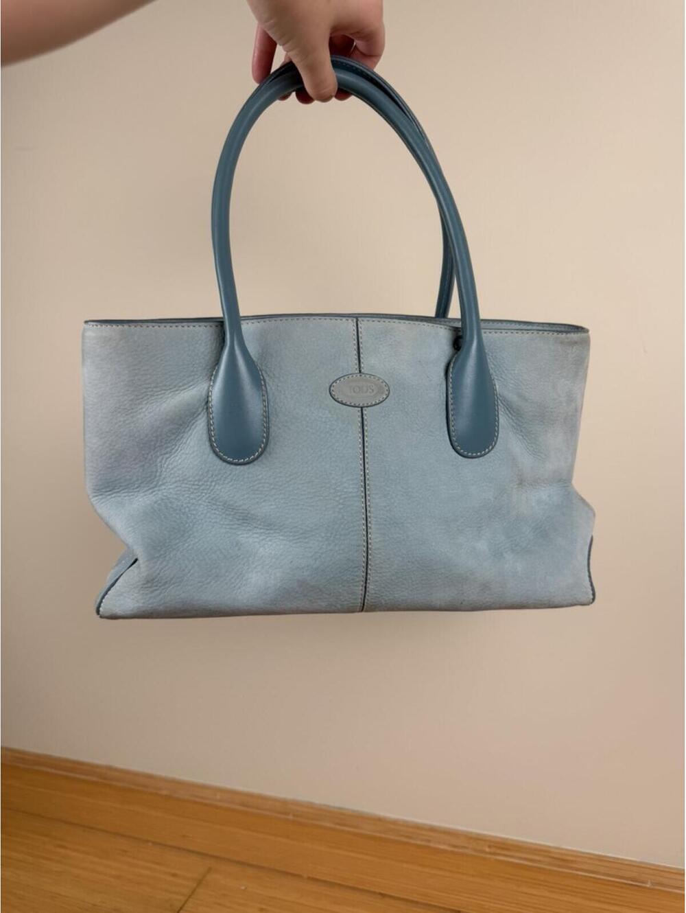 Vintage Tod’s D-Styling Small Tote Blue Suede Leather Handbag Made in Italy